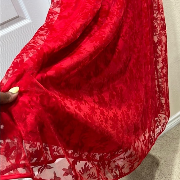 FlyCurvy Elegant Red Floral Dress 3/4 Sleeve Long Flowy Formal Plus Size XXXL - Picture 7 of 9